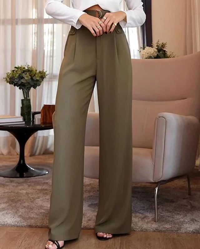 New Fashion Round Neck Temperament Long Sleeve Waist-tight Slimming Suit Pants